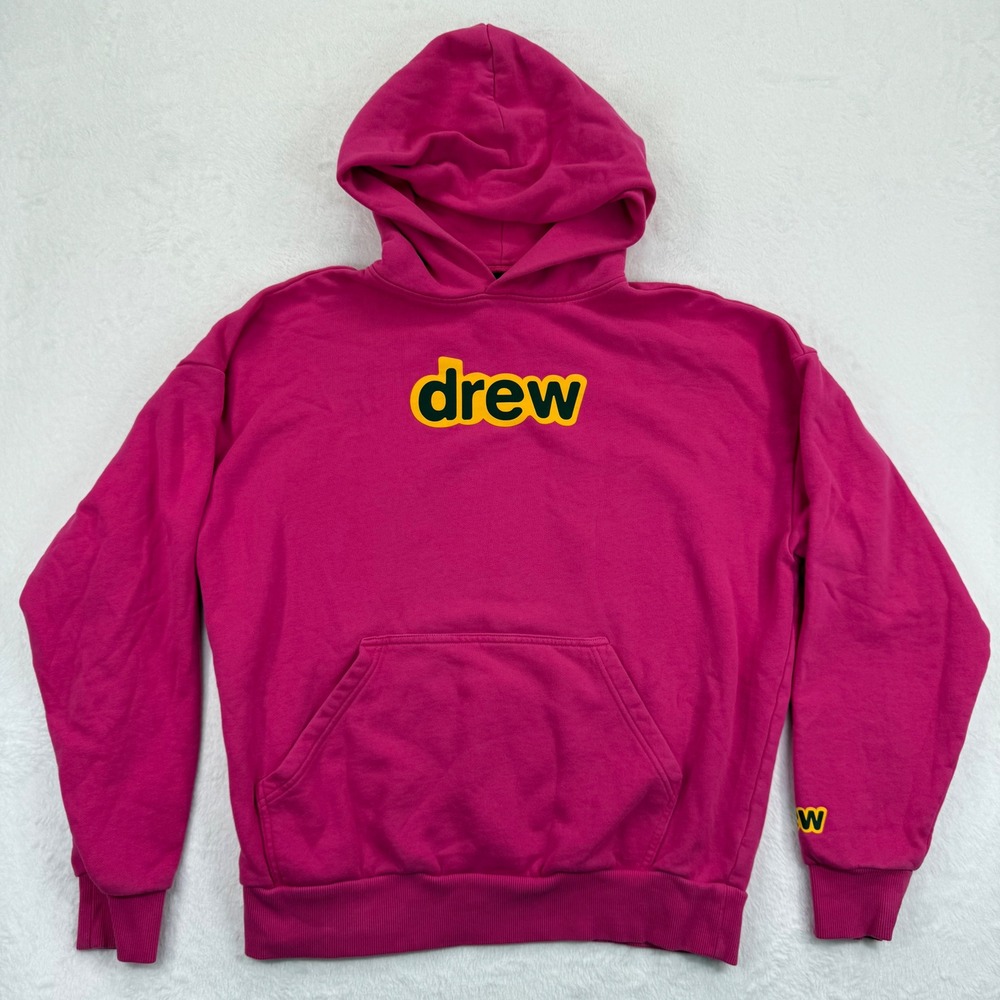 Drew House Hoodie Magenta Sweatshirt Pullover Yellow Logo Medium Cotton